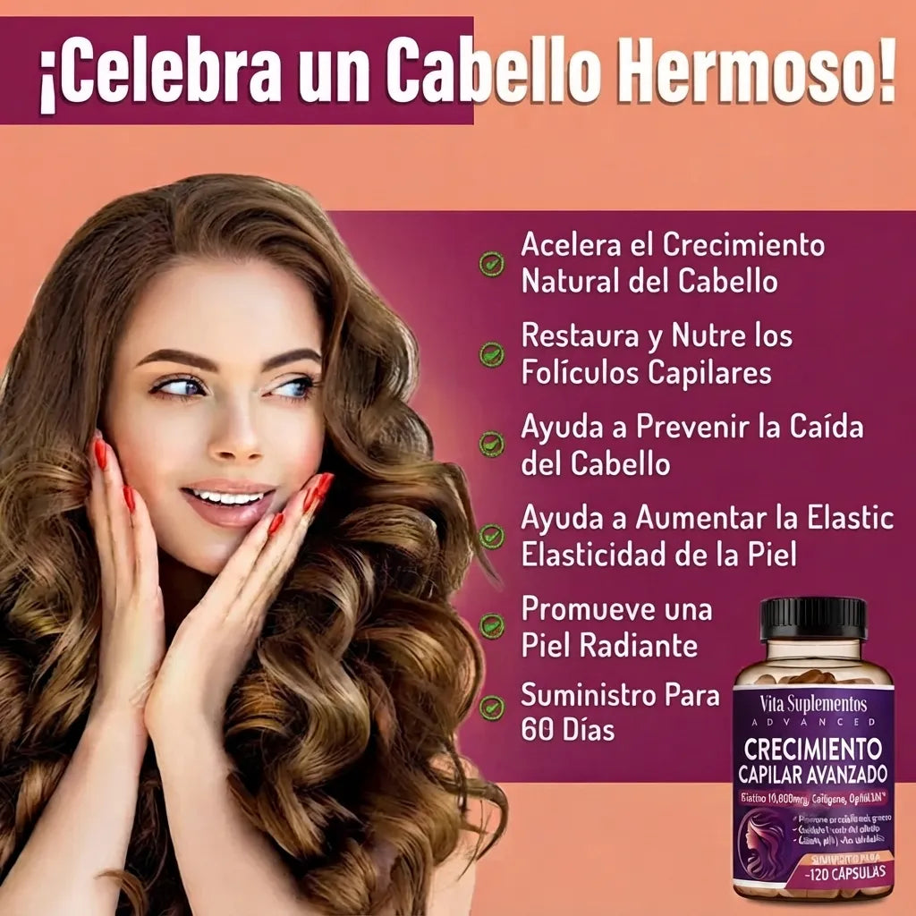 Vita Suplementos Hair Growth — Cabello Más Fuerte Desde Adentro | 120 Cápsulas
