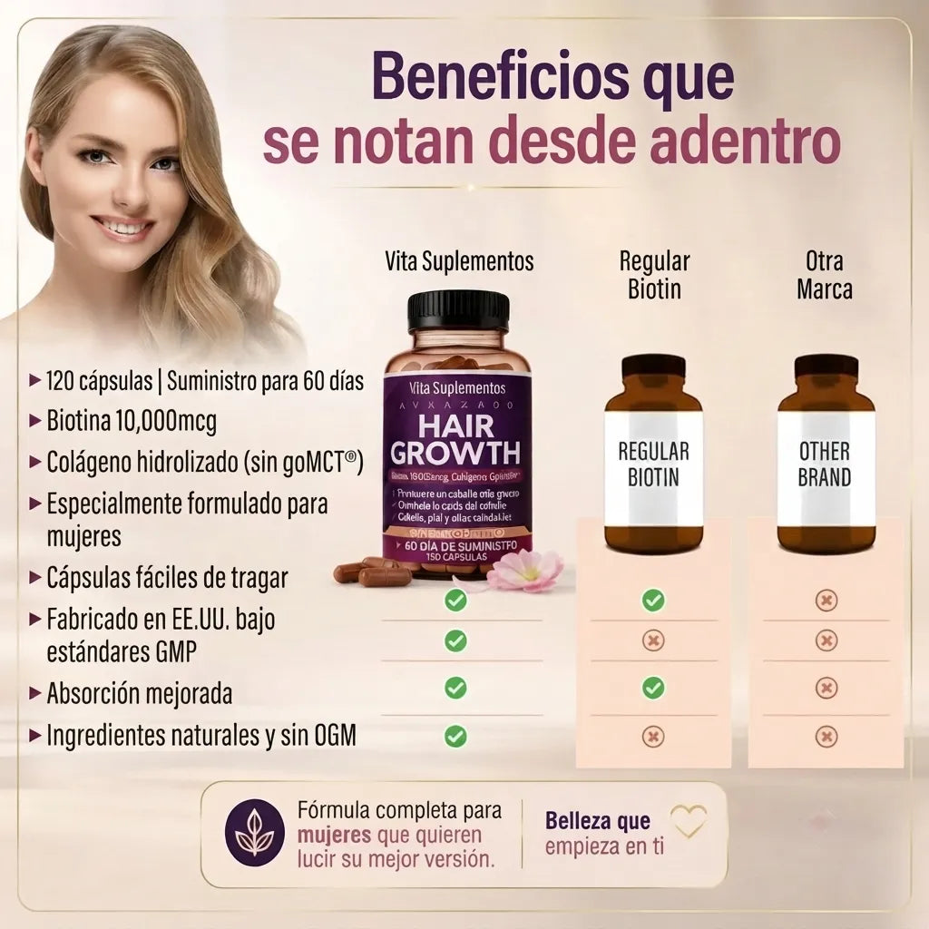 Vita Suplementos Hair Growth — Cabello Más Fuerte Desde Adentro | 120 Cápsulas