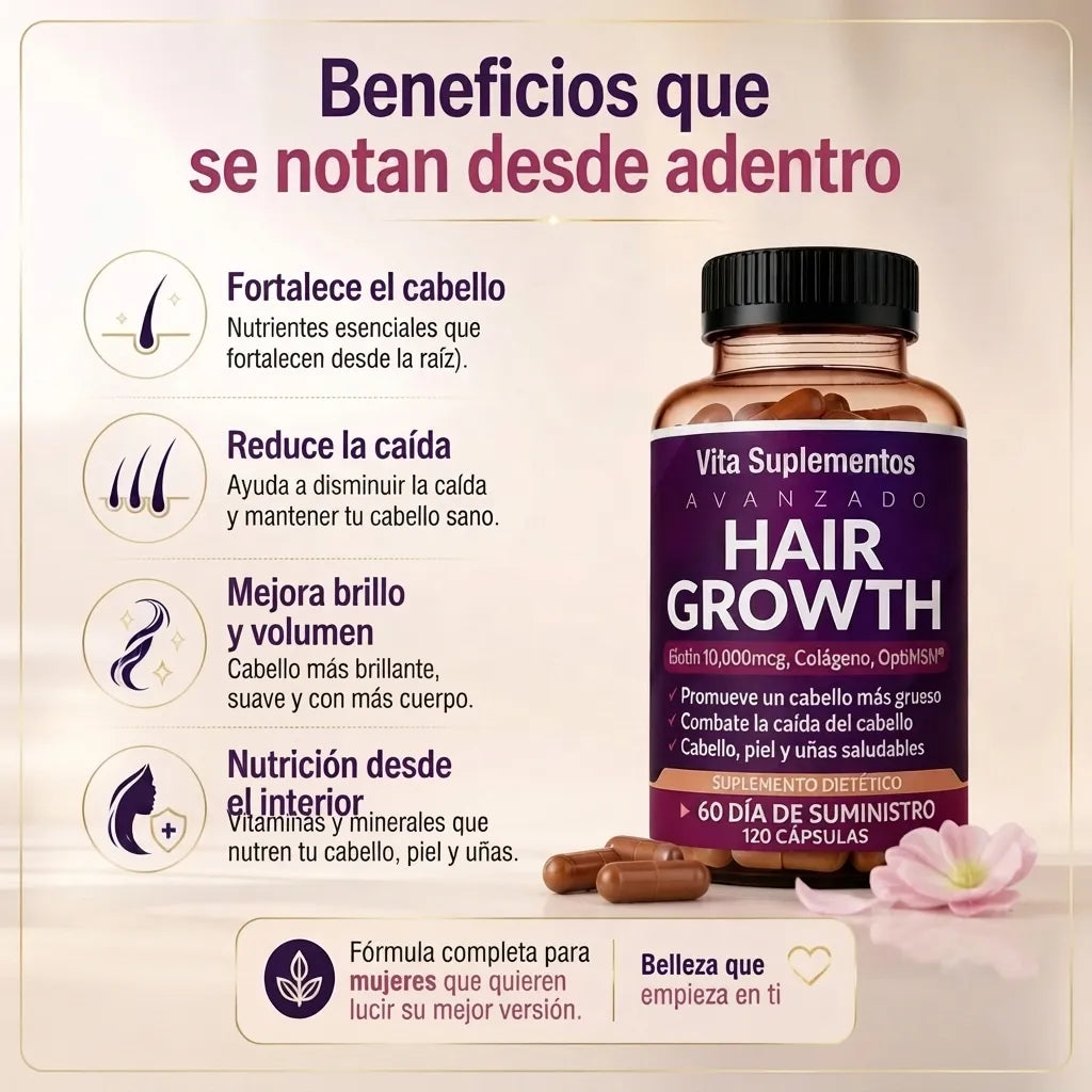 Vita Suplementos Hair Growth — Cabello Más Fuerte Desde Adentro | 120 Cápsulas