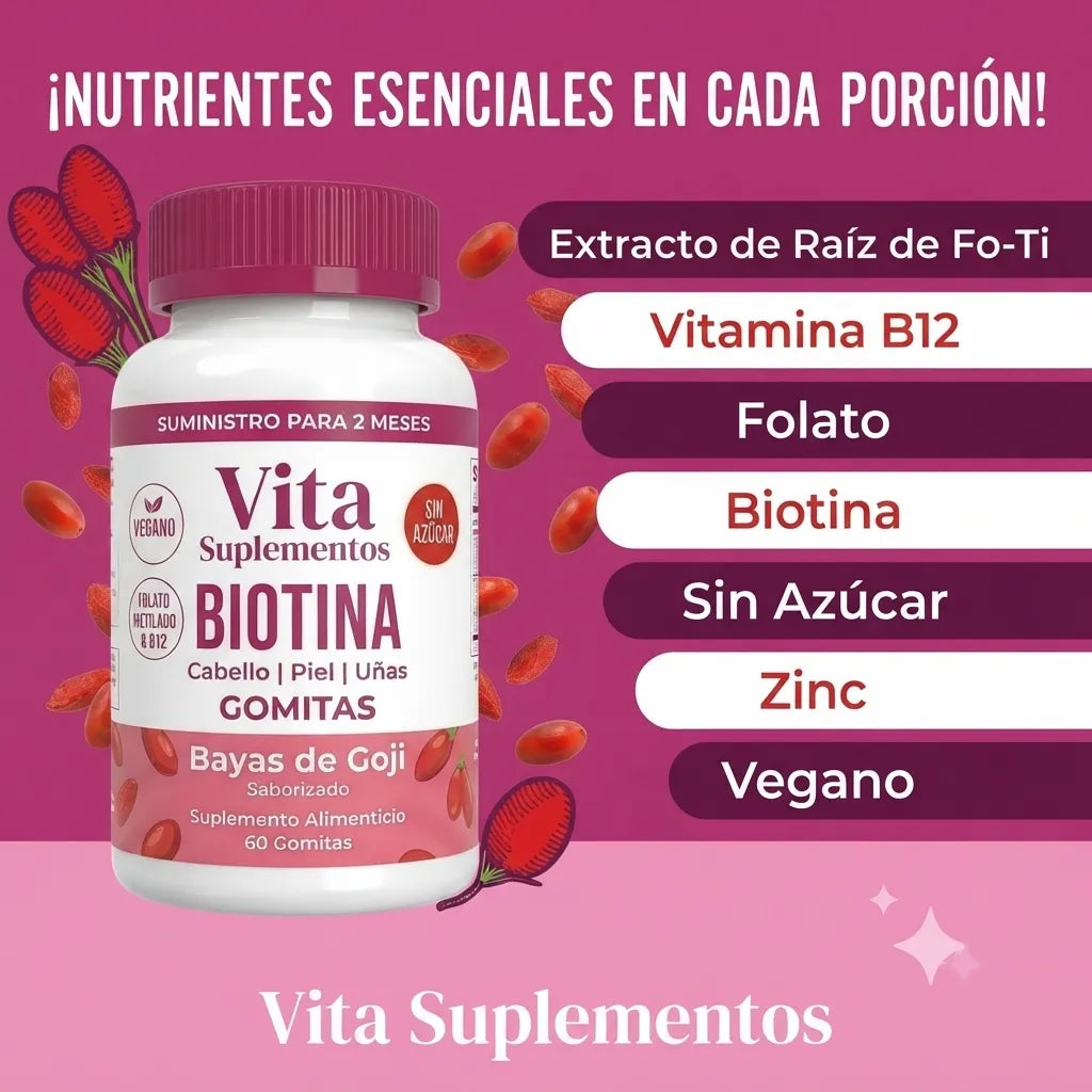 Vita Suplementos Biotin Gummies — Fuerza para Cabello, Piel y Uñas