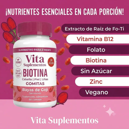 Vita Suplementos Biotin Gummies — Fuerza para Cabello, Piel y Uñas