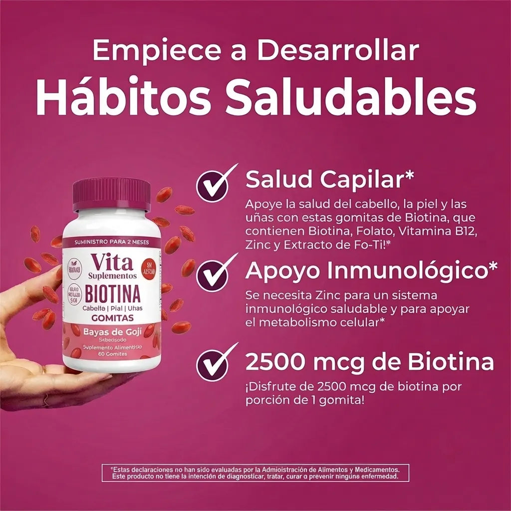Vita Suplementos Biotin Gummies — Fuerza para Cabello, Piel y Uñas