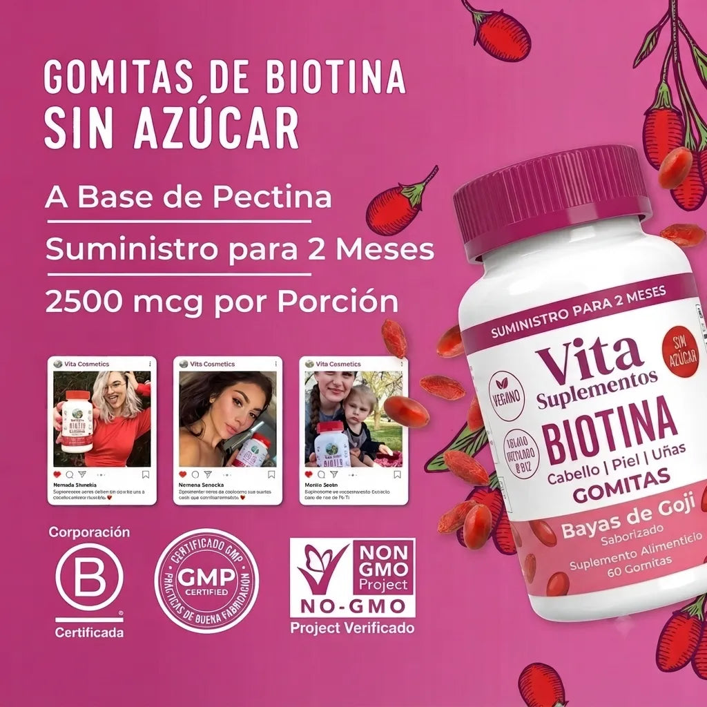 Vita Suplementos Biotin Gummies — Fuerza para Cabello, Piel y Uñas
