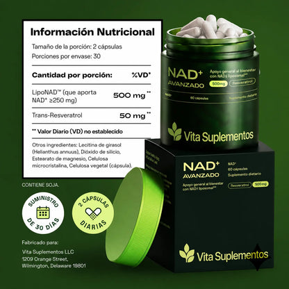 Vita Suplementos NAD+ Advanced — Energía Celular Liposomal 500mg